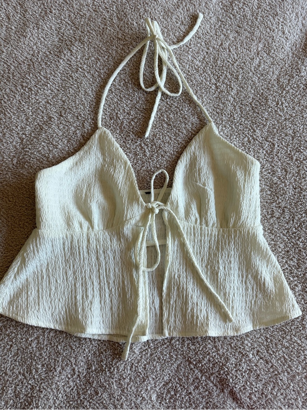 Women’s Cream Halter Tie-Front Top